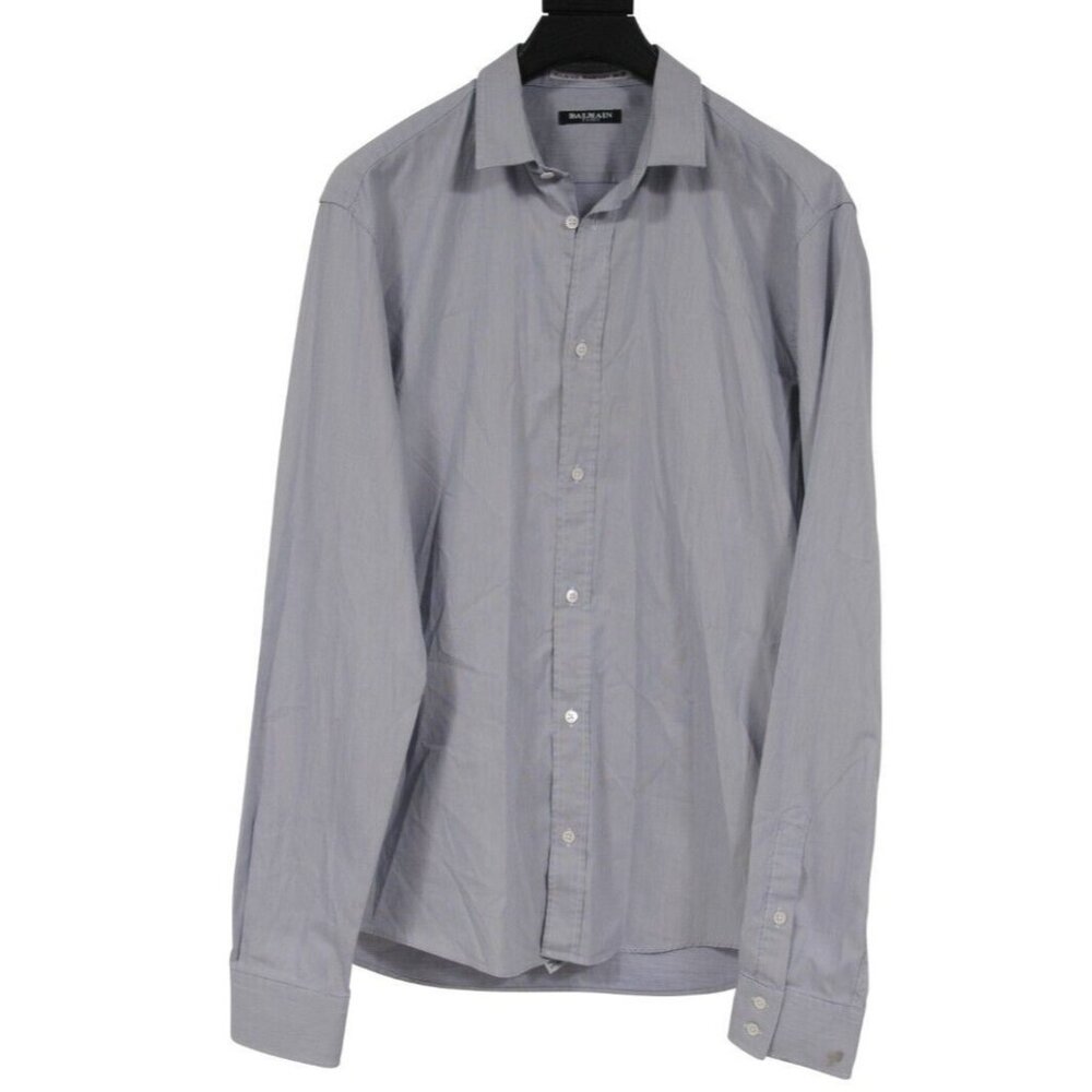 Balmain Men Striped Button Down Shirt  40 15 3/4 Blue 100% Cotton Long Sleeve